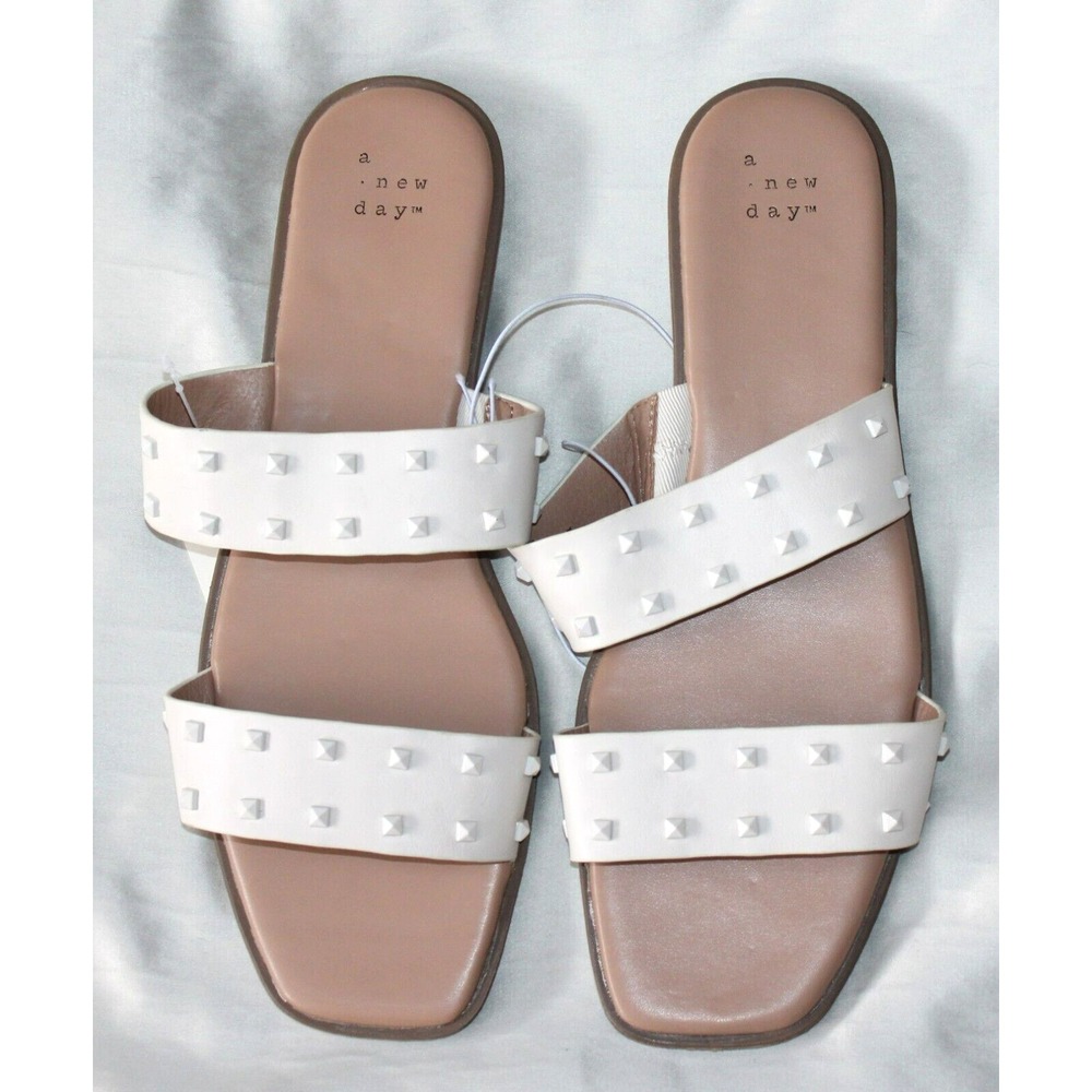Women's Stella Two Band Studded Sandals - A New Day - White Size 10  NEW w/TAGS